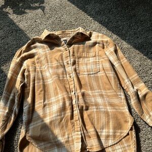 GAP Tan and White Oversized Flannel